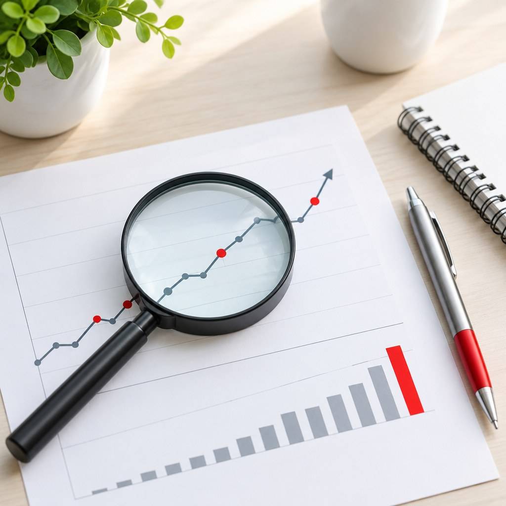 Лупа над графиком заявок и стоимости лида в SEO-отчёте